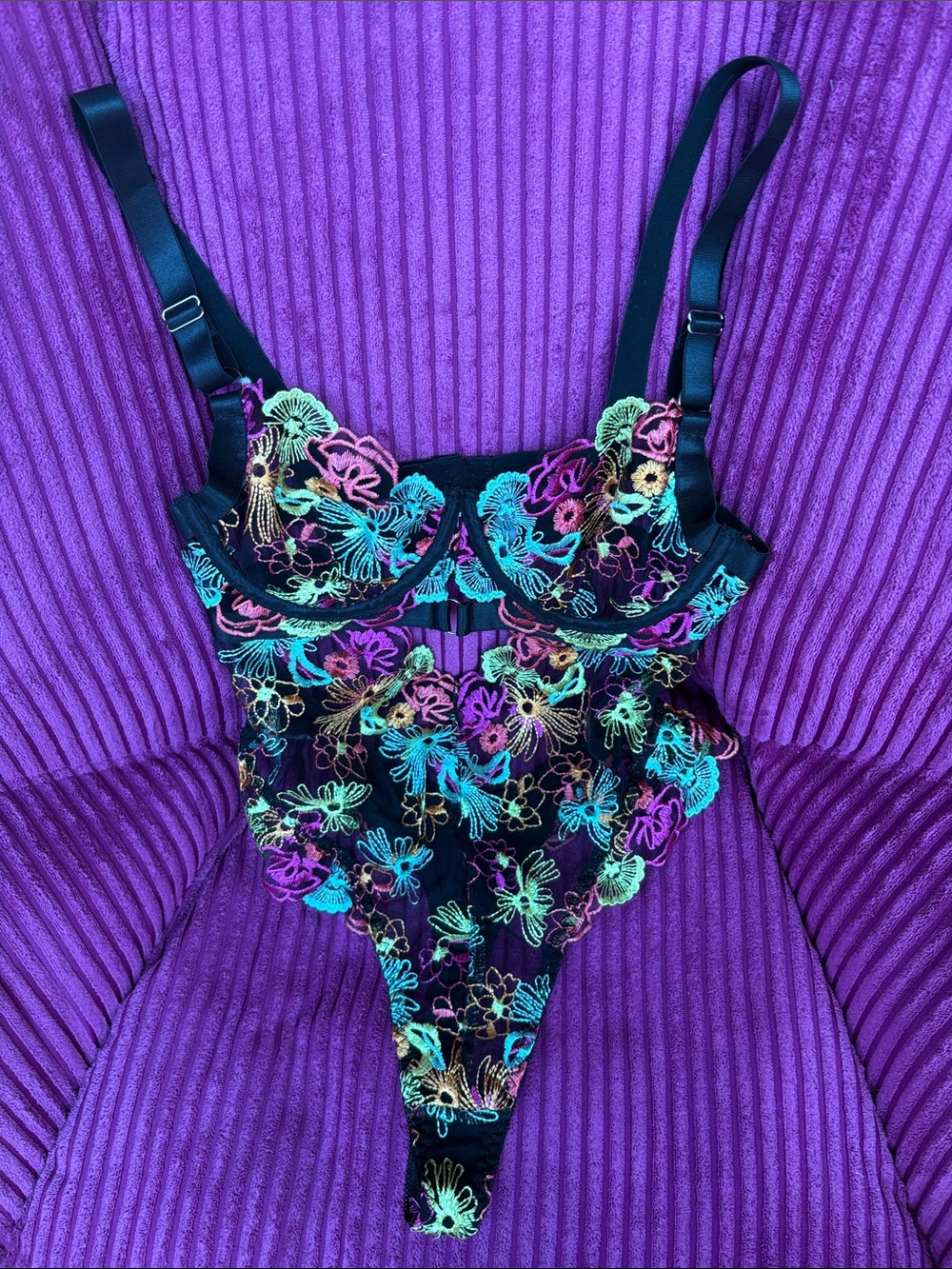 Black Floral Embroidered lingerie  One-Piece lingerie